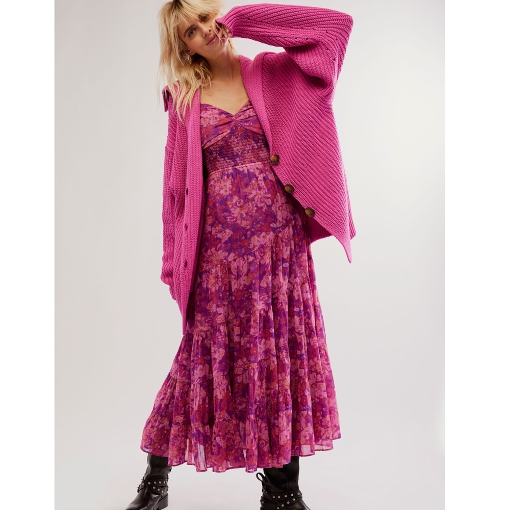 Free People Swim Too Deep Cardi NWT Sz XL MSRP $158 Fuschia Flame